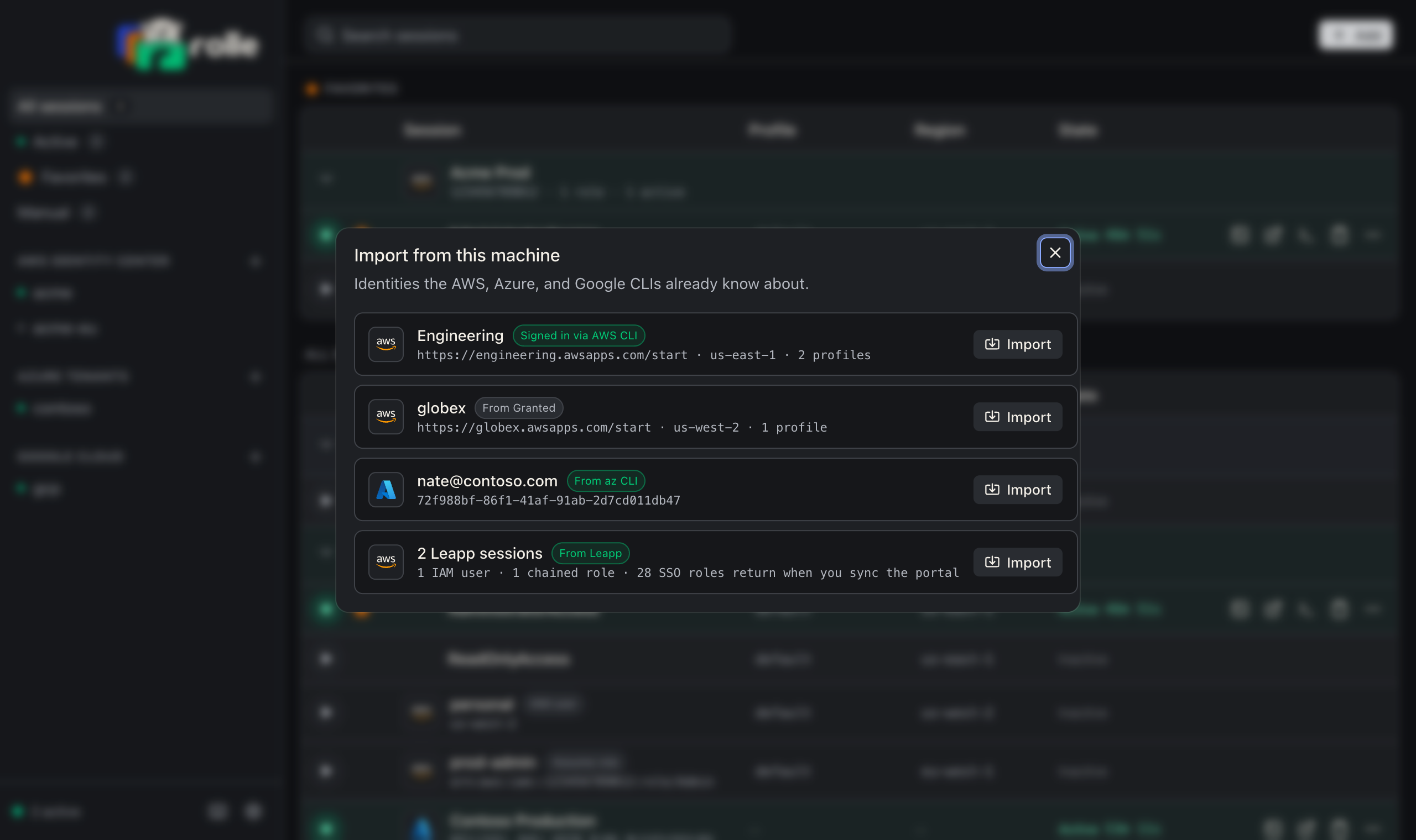 Import from this machine dialog