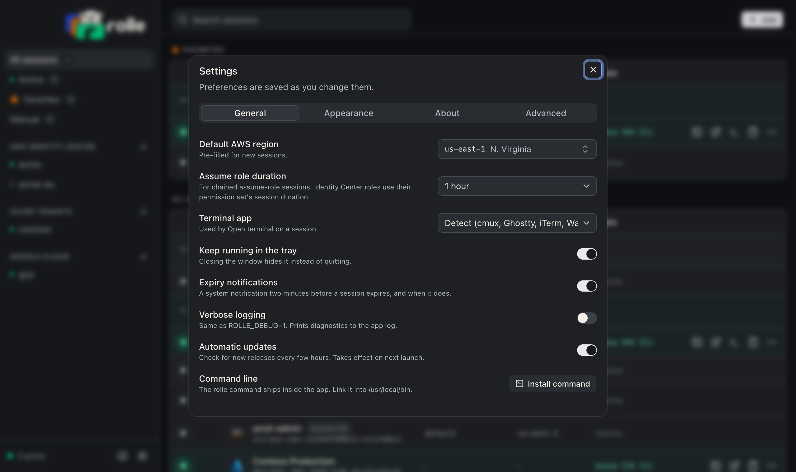 Settings dialog, General tab